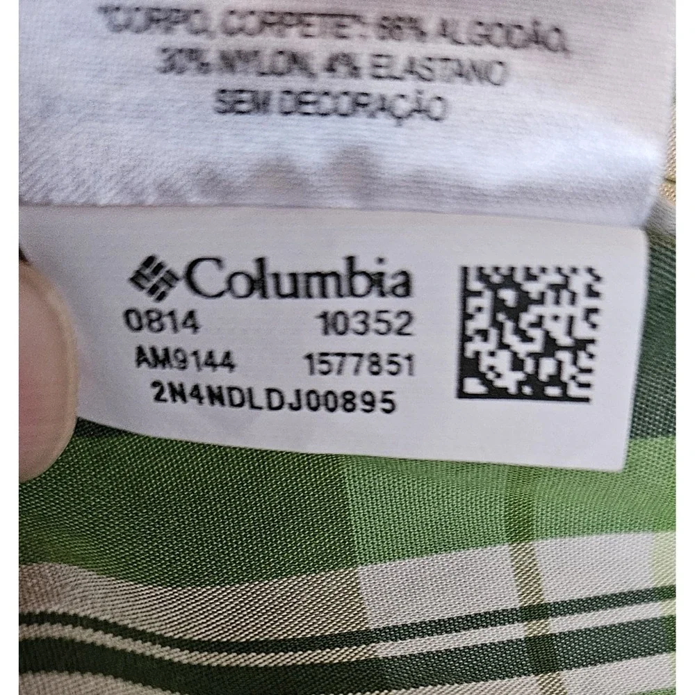 Columbia Shirt Mens 2XL  Omni-Wick Pocket‎ Button Up Green Plaid Short Sleeve